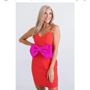 NEW Karlie Colorblock Bow Sweetheart Dress in Red/Pink